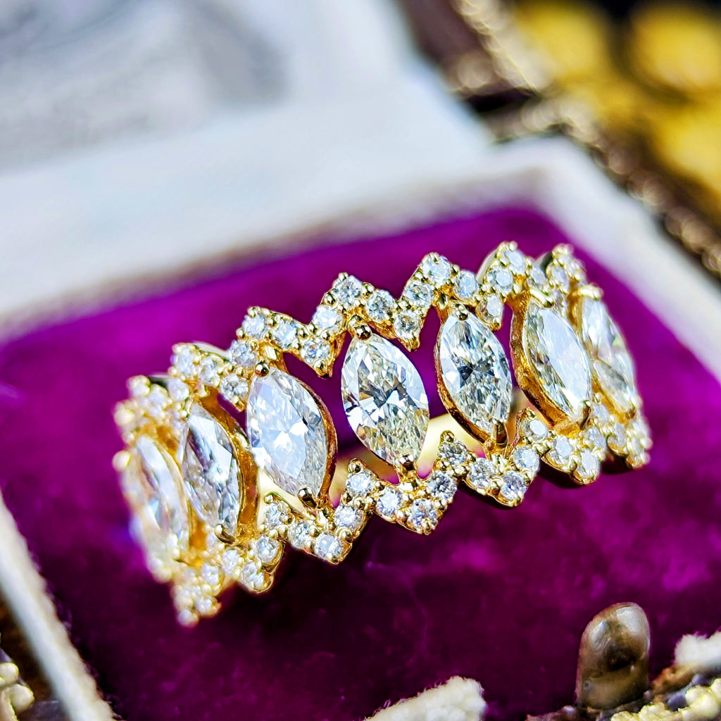 天然ダイヤモンド マーキスカット 0.90ct 0.41ct 18金リング