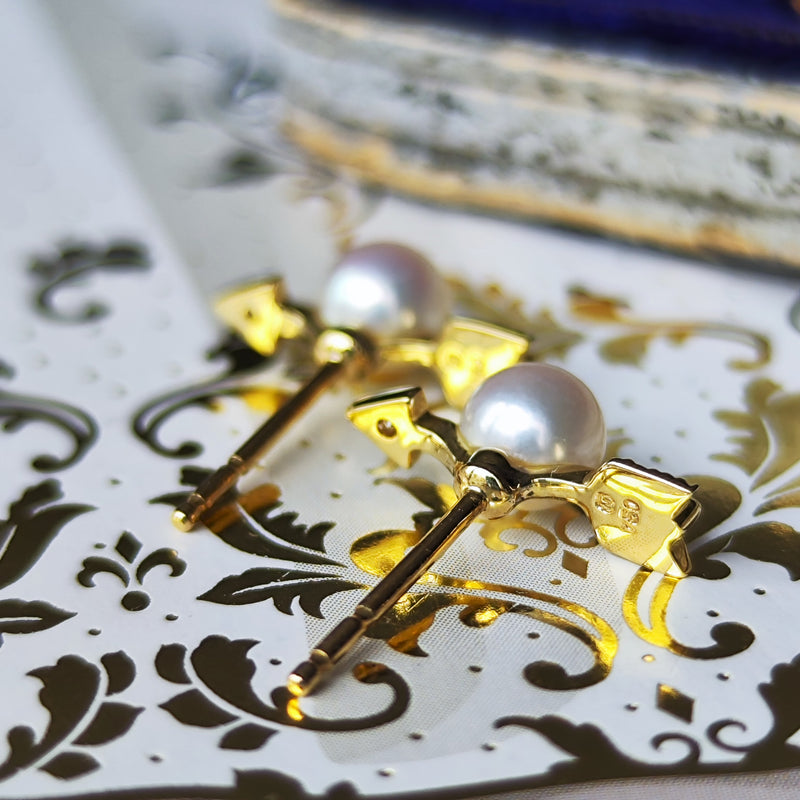 MIKIMOTO ミキモト 矢のモチーフ あこや真珠 天然ダイヤモンド 18金ピアス