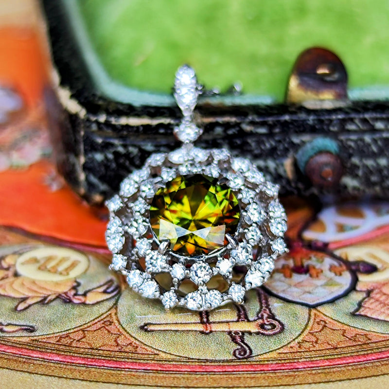 【クロムスフェーン】天然スフェーン 天然ダイヤモンド ネックレス