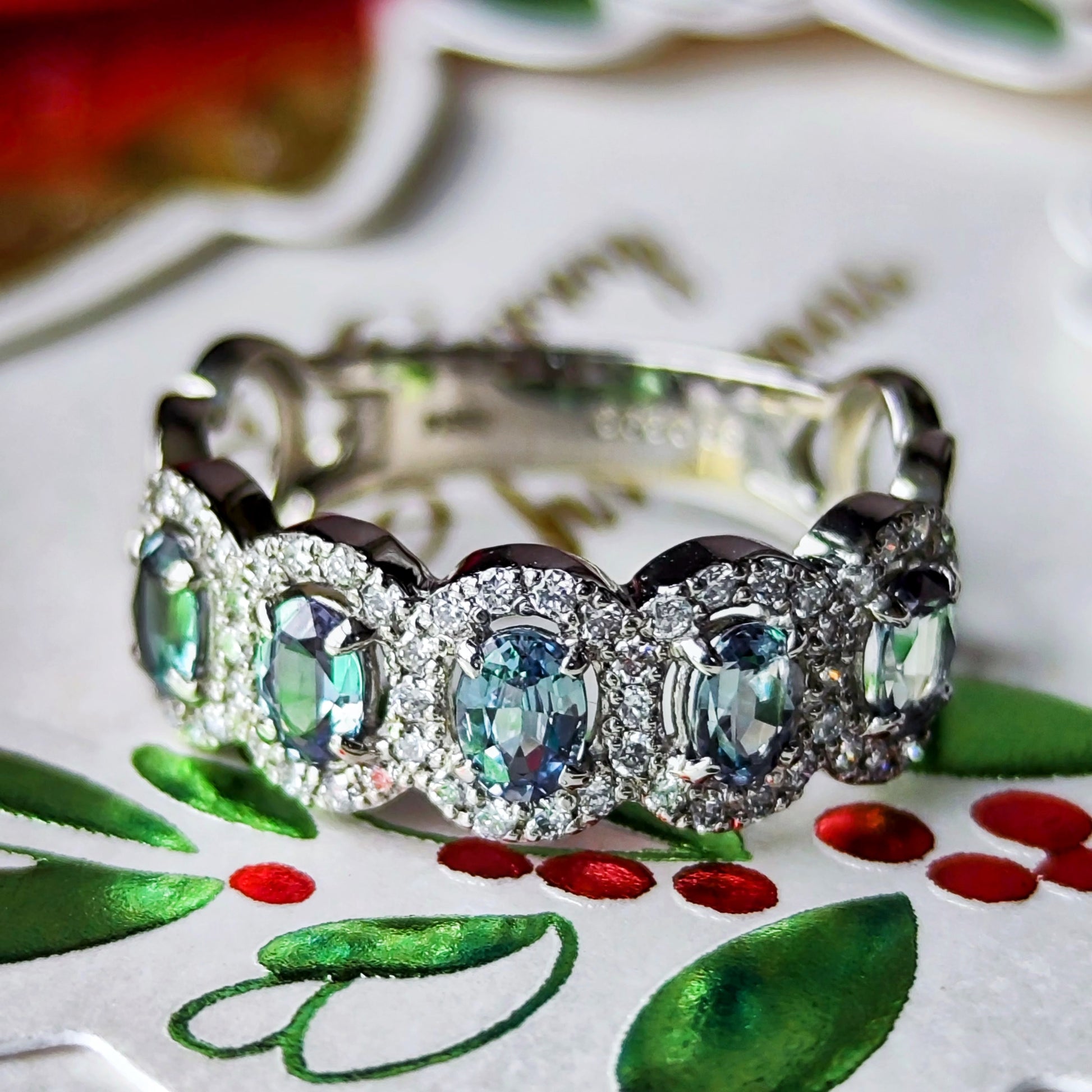 天然アレキサンドライト 0.75ct 天然ダイヤモンド プラチナリング