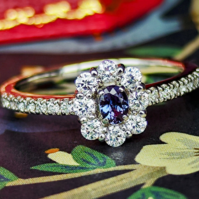 pt950 京セラアレキサンドライト＆天然ダイヤモンドリング　12号　保証書 リング 指輪 合成アレキサンドライト 2.31ct ダイヤモンド Pt950