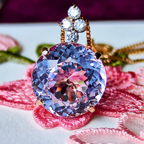 天然クンツァイト 7.10ct 天然ダイヤモンド ネックレス