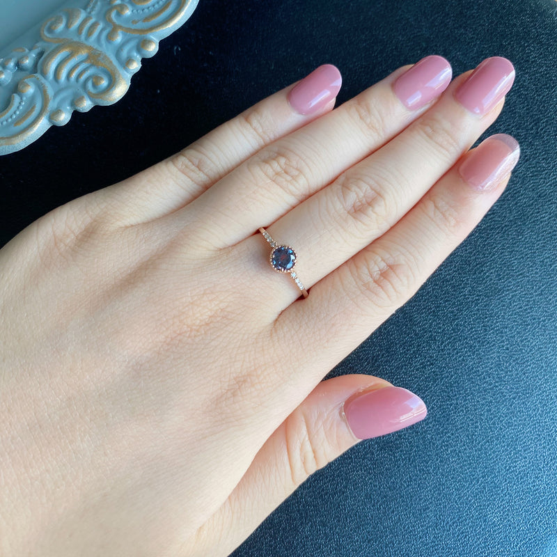 【アレキタイプ】天然カラーチェンジガーネット 天然ダイヤモンド リング 18金PG