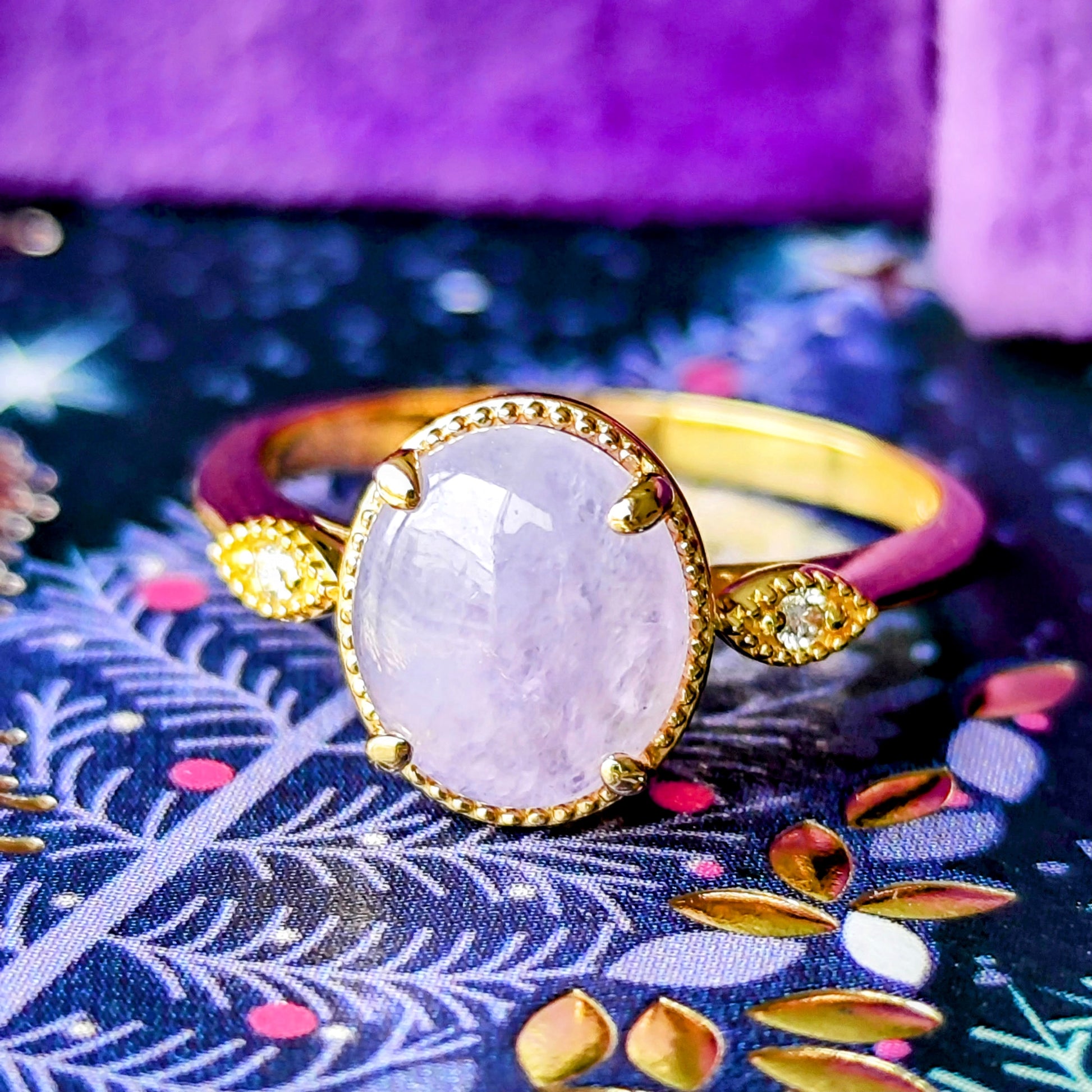 【ラベンダー翡翠】天然ダイヤモンド 18金リング