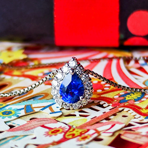 【コーンフラワー】天然サファイア 天然ダイヤモンド ネックレス