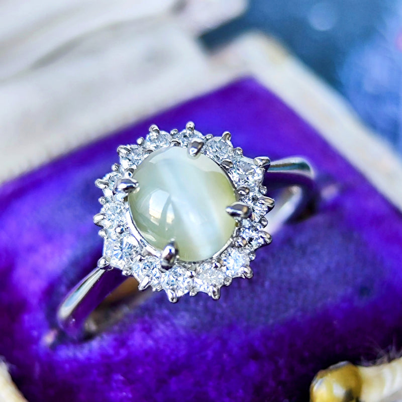 【三越百貨店】天然クリソベリルキャッツアイ 天然ダイヤモンド リング