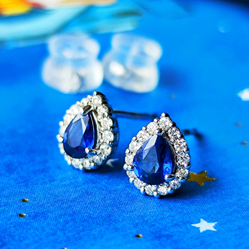 天然サファイア 天然ダイヤモンド 雫型ピアス