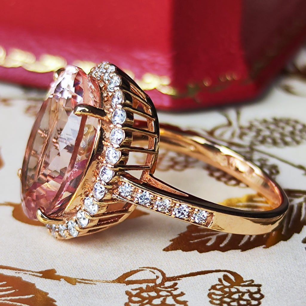 【大粒 8.84ct】天然モルガナイト 天然ダイヤモンド リング