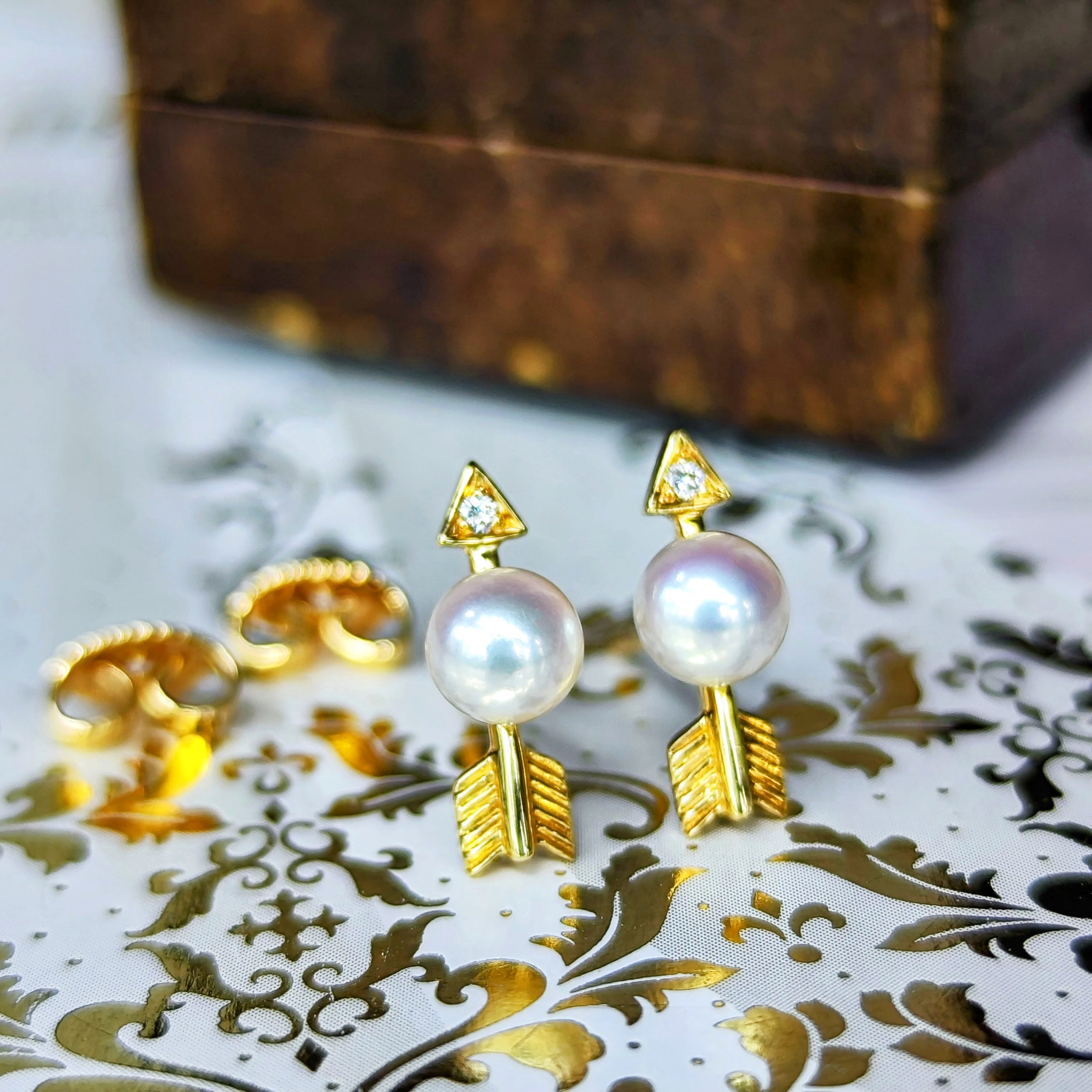 MIKIMOTO ミキモト 矢のモチーフ あこや真珠 天然ダイヤモンド 18金