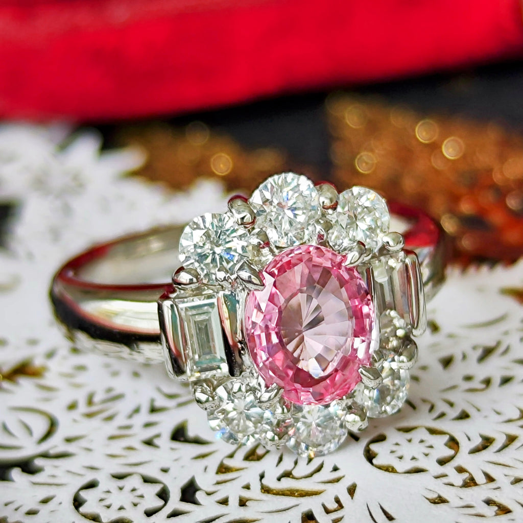 天然パパラチアサファイア 1.07ct 天然ダイヤモンド リング