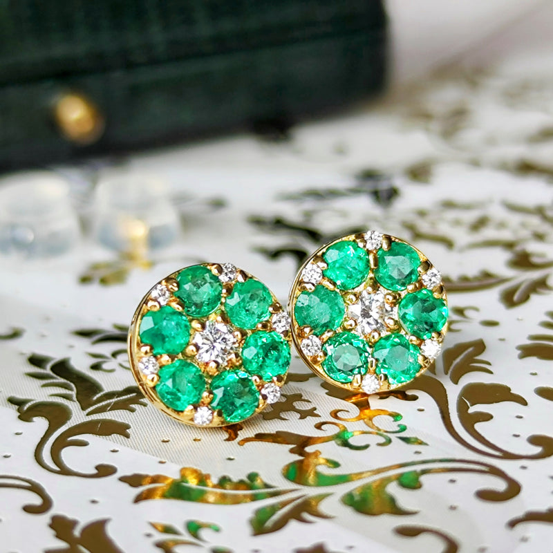 天然エメラルド 天然ダイヤモンド 18金ピアス