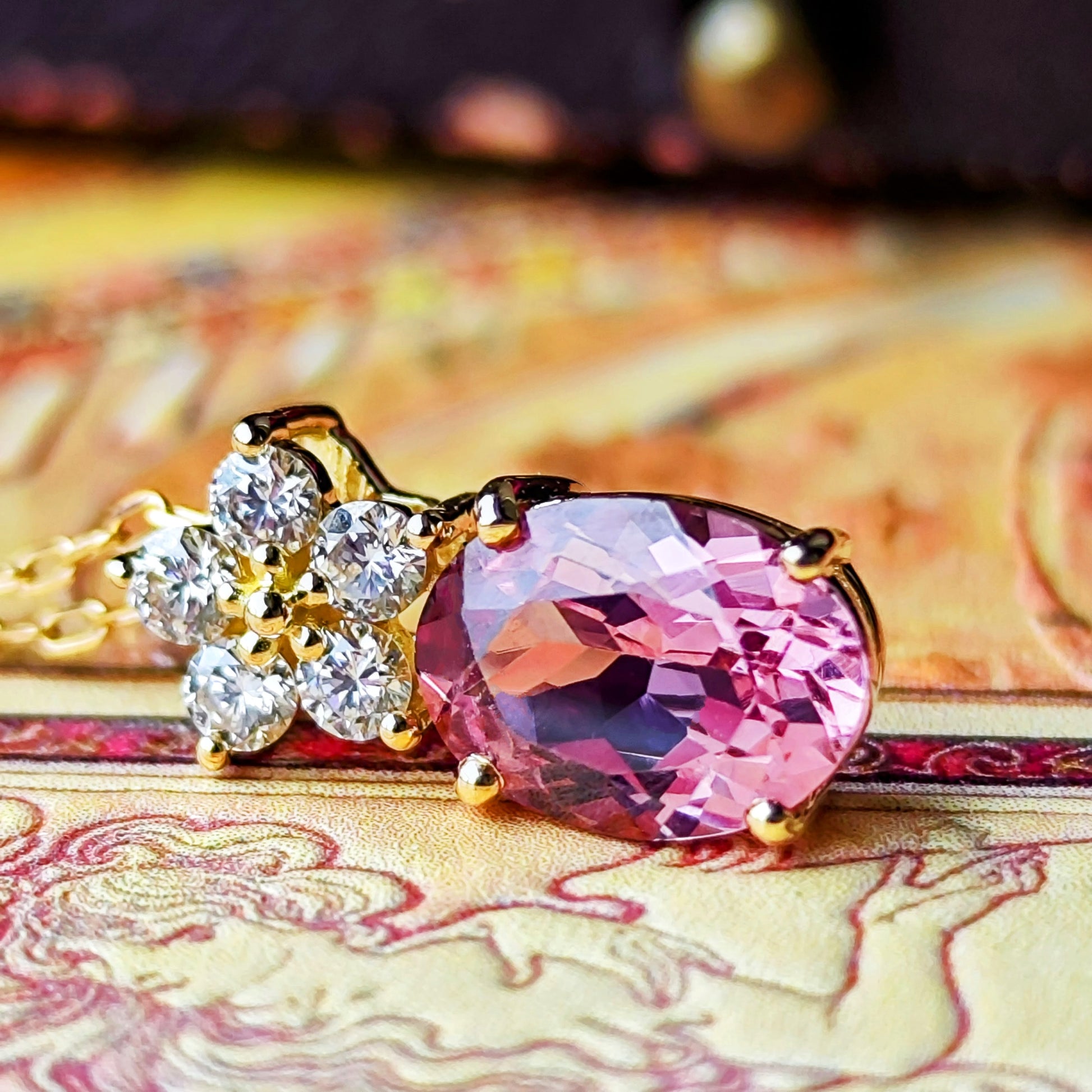 天然マラヤガーネット 1.30ct 天然ダイヤモンド ネックレス
