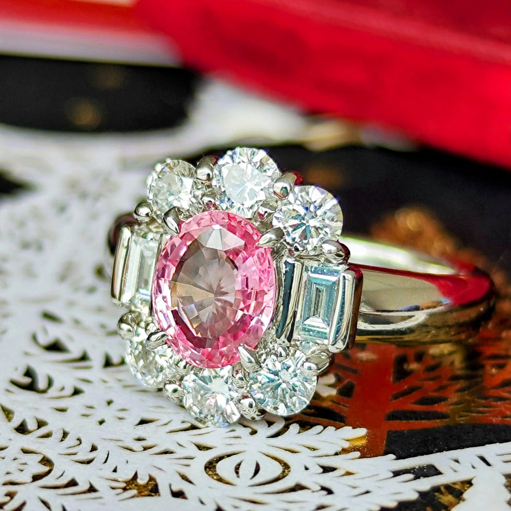 天然パパラチアサファイア 1.07ct 天然ダイヤモンド リング