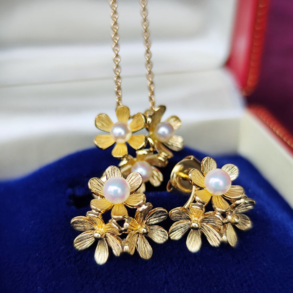 MIKIMOTO ミキモト フラワーモチーフ あこやベビーパール ピアス