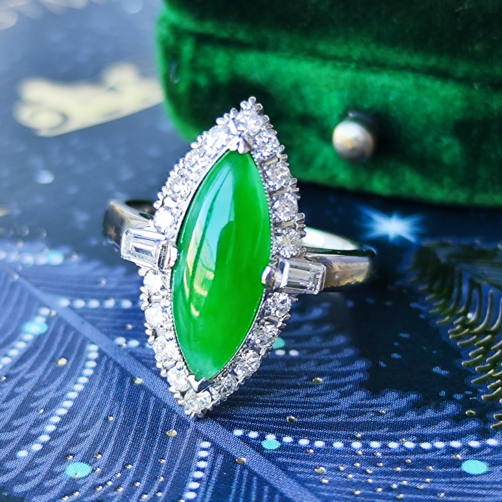 昭和レトロ】天然翡翠 天然ダイヤモンド 千本透かし プラチナリング