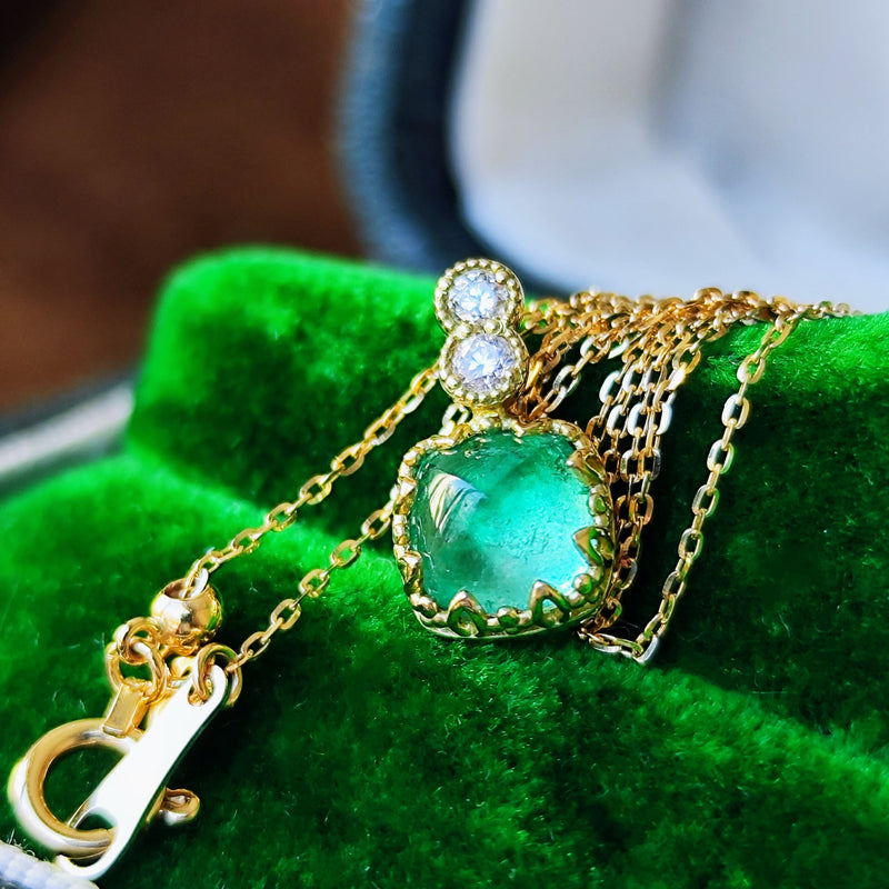 【シュガーローフ】天然エメラルド 天然ダイヤモンド ネックレス