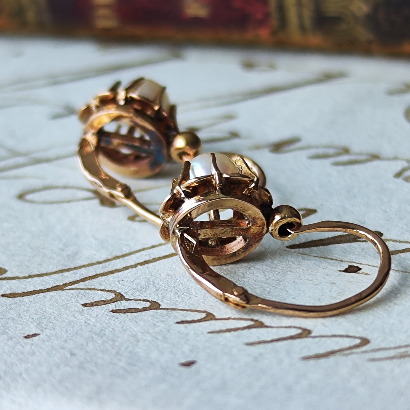 フランスアンティーク シードパールとお花のドルムーズ ピアス