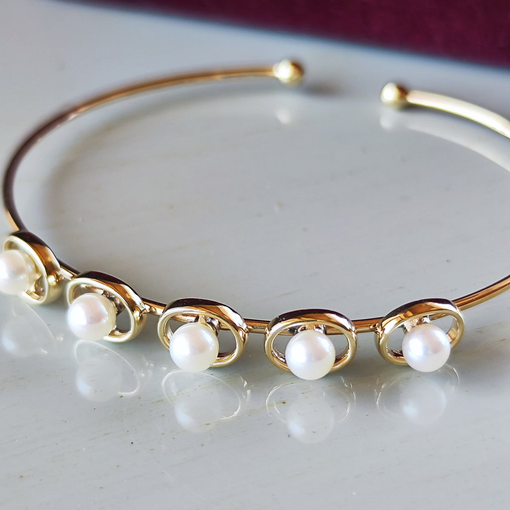 【オールドミキモト 】MIKIMOTO ミキモト あこや真珠 14金 バングル