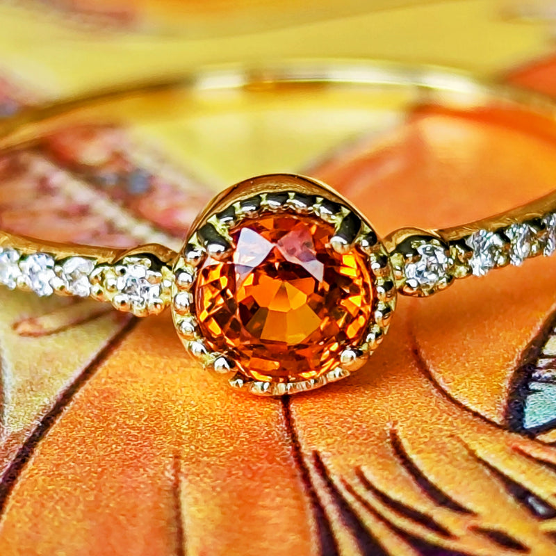 天然スペサルティンガーネット 天然ダイヤモンド 18金リング