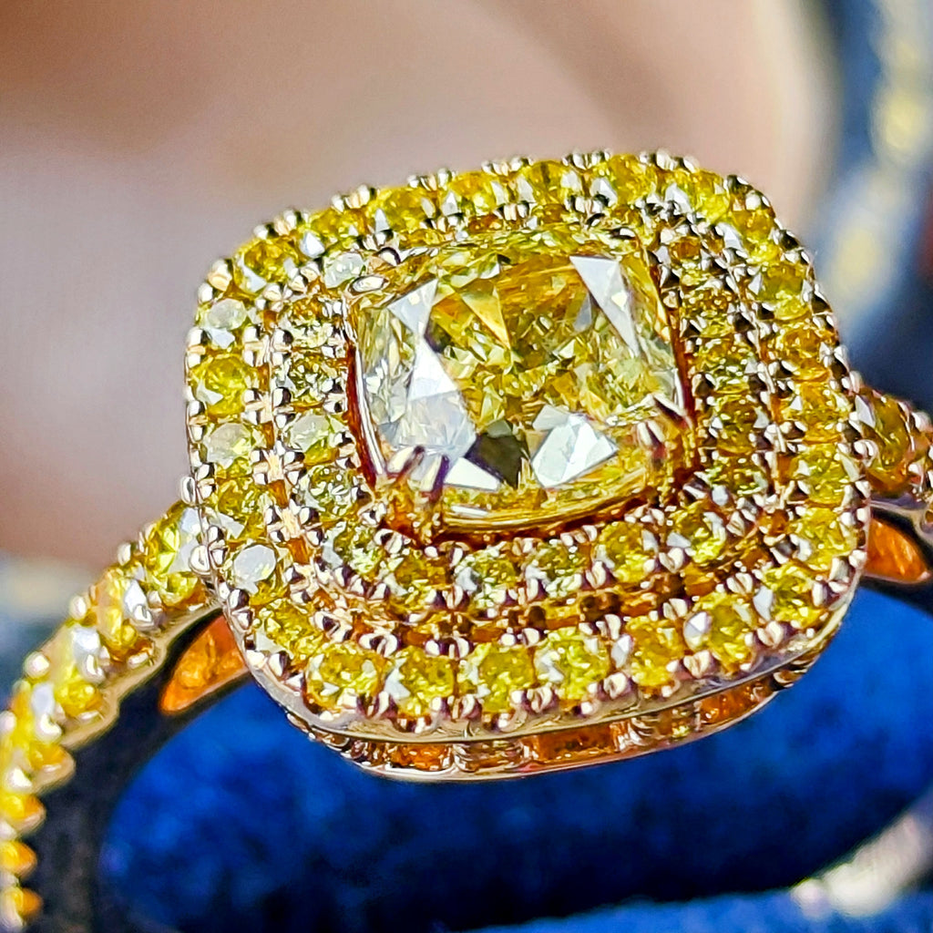 【イエローダイヤ】FANCY INTENSE YELLOW 1.01ct VS2 18金リング カラーダイヤ