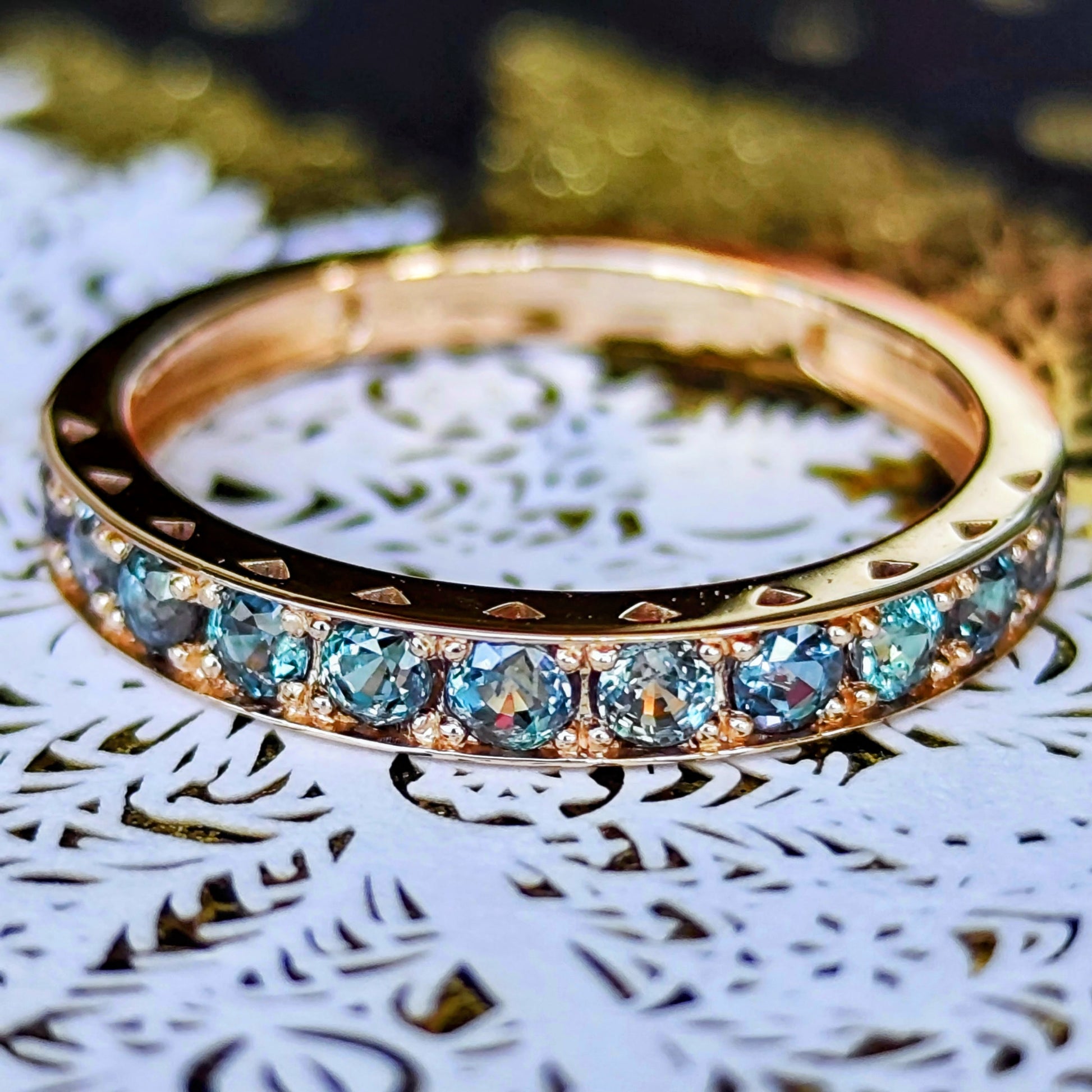 天然アレキサンドライト 0.63ct ハーフエタニティリング 18金PG