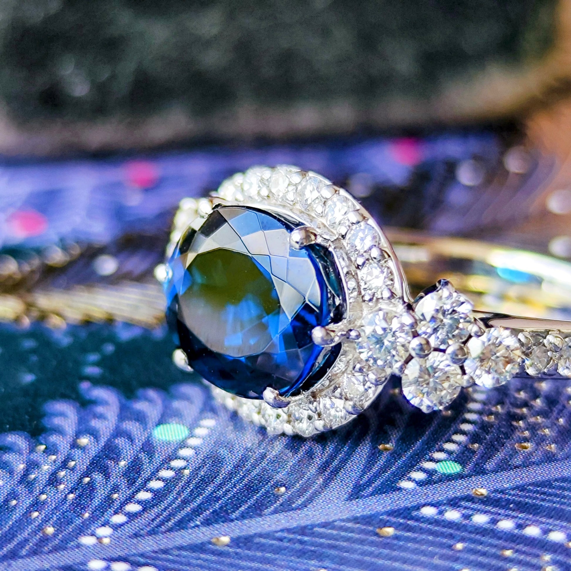 【大粒 3.35ct】天然インディゴライトトルマリン 天然ダイヤモンド 18金WG