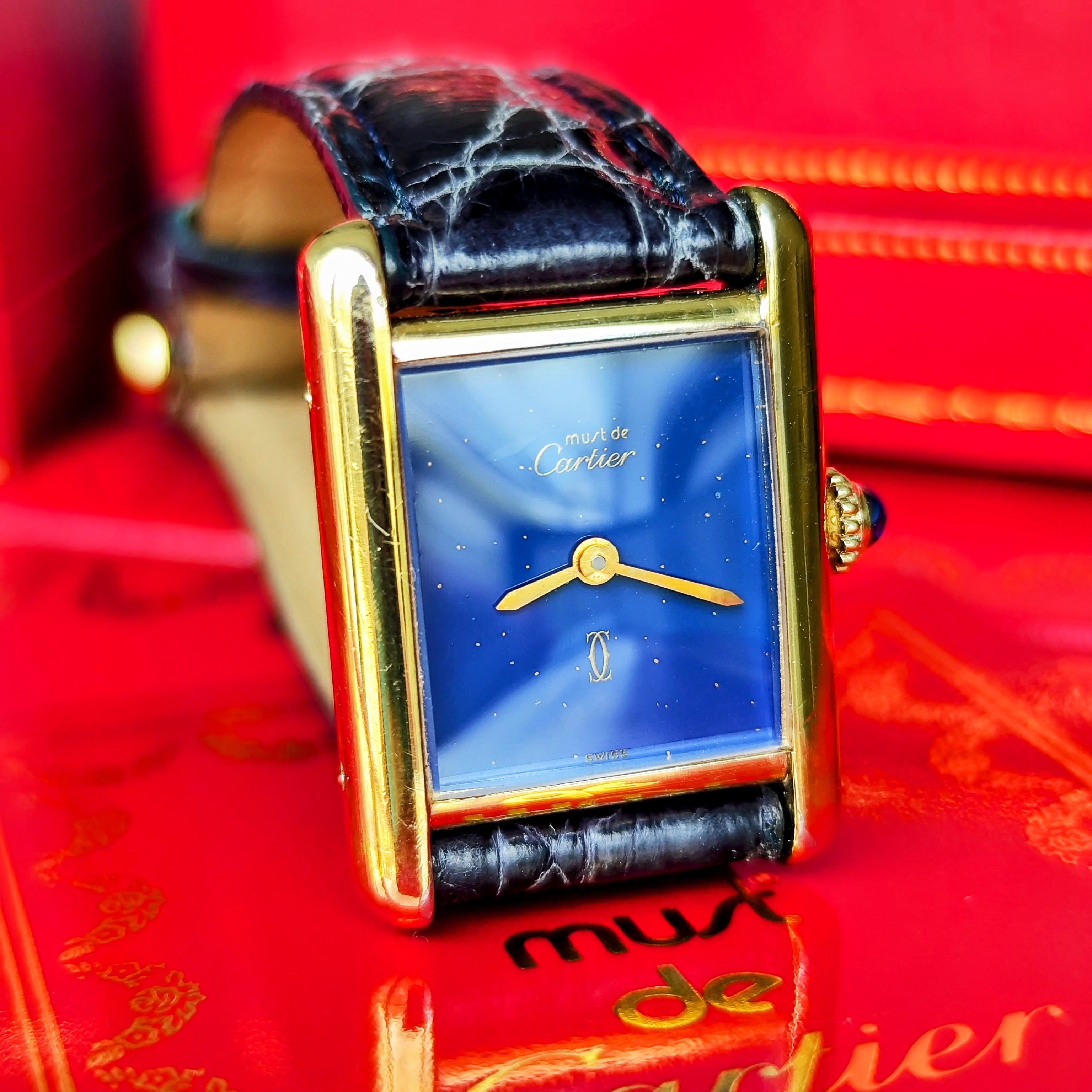 【OH済み】Cartier カルティエ マストタンク ラピスラズリ文字盤 手巻き腕時計