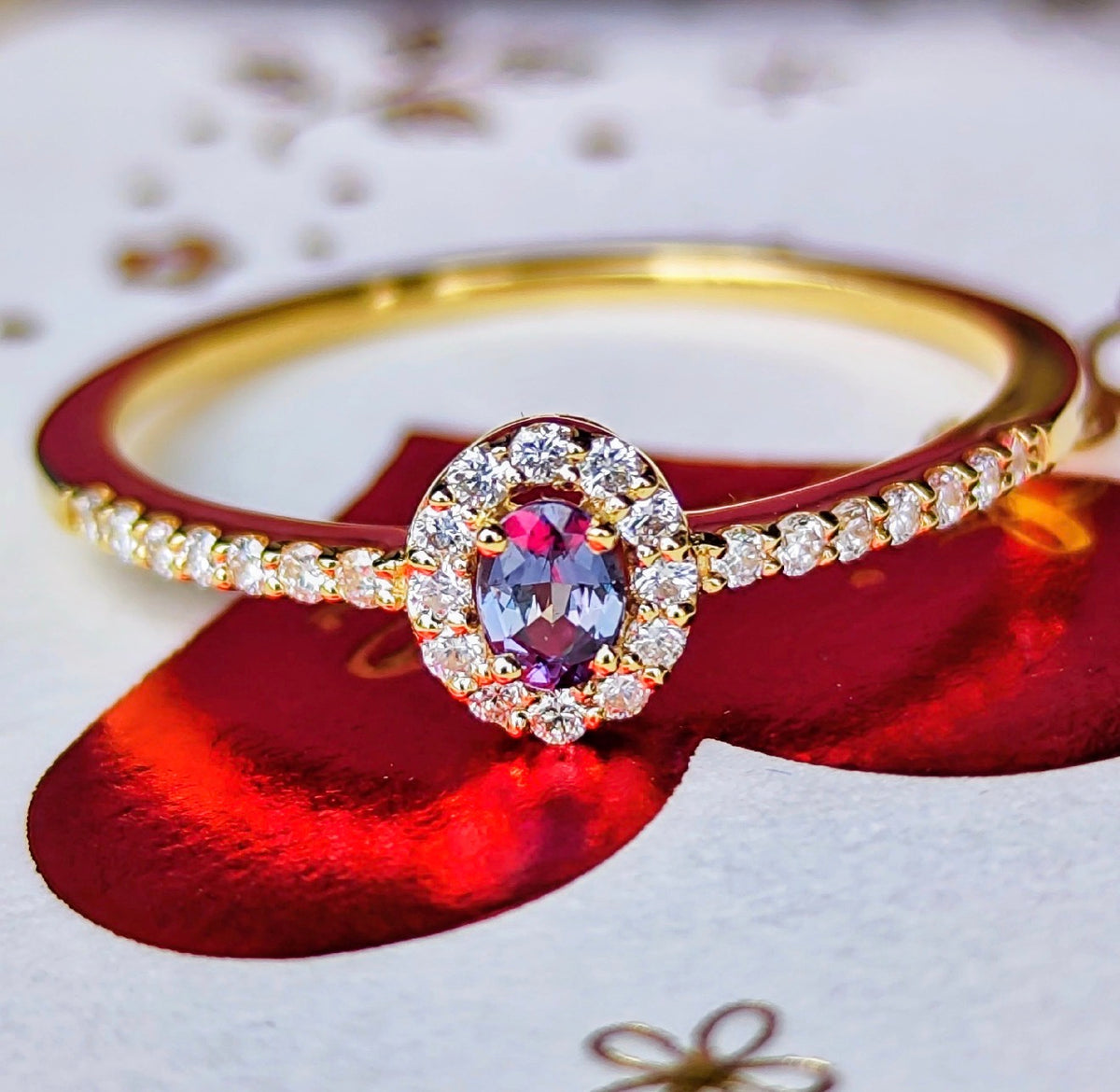 天然アレキサンドライト 0.10ct 天然ダイヤモンド 18金リング