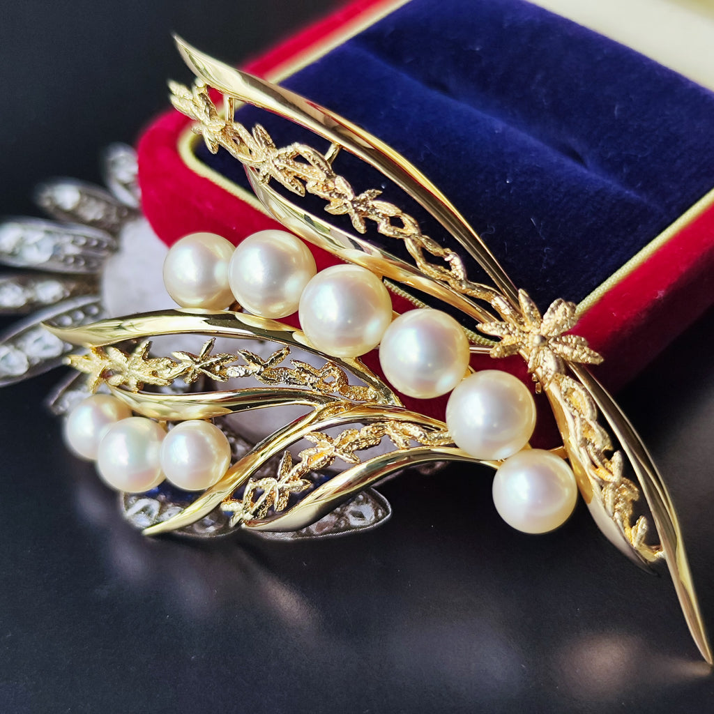 【オールドミキモト 】MIKIMOTO ミキモト あこや真珠 14金 ブローチ ①