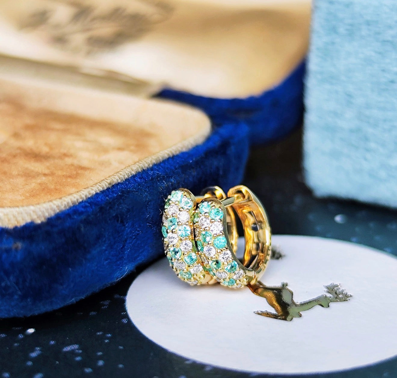 天然パライバトルマリン 天然ダイヤモンド パヴェ 18金ピアス