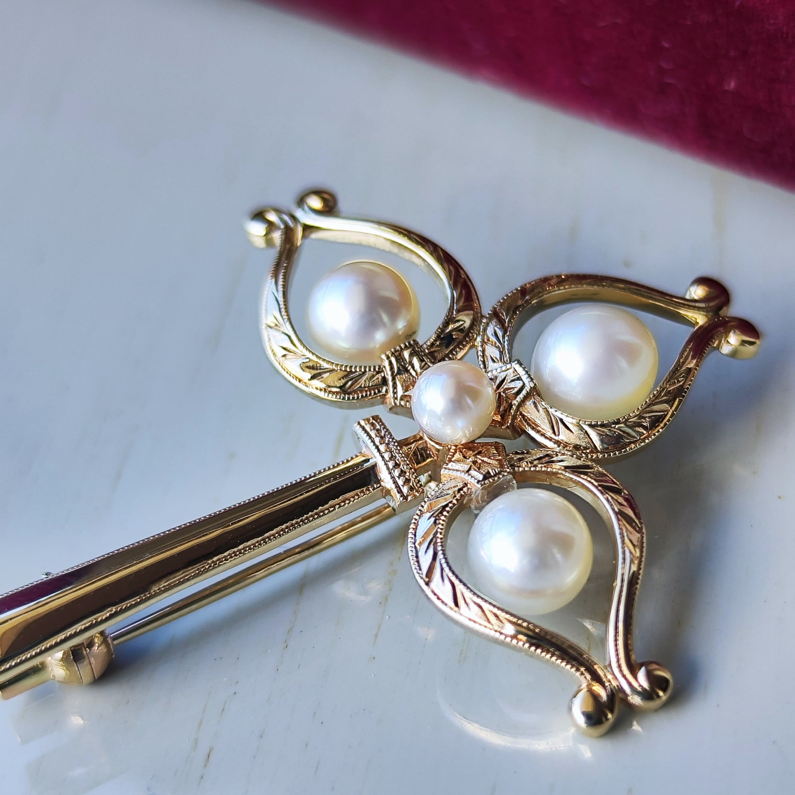 MIKIMOTO ミキモト あこや真珠 ヴィンテージブローチ 14金 アメリカ