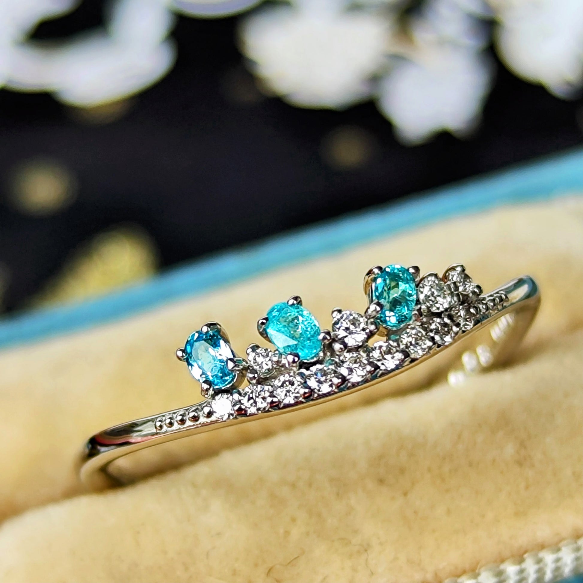 天然パライバトルマリン 天然ダイヤモンド プラチナリング