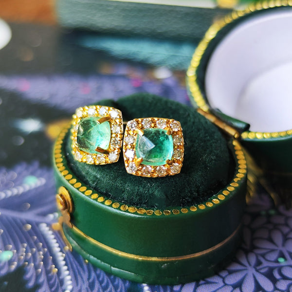 【シュガーローフ】天然エメラルド 天然ダイヤモンド ピアス