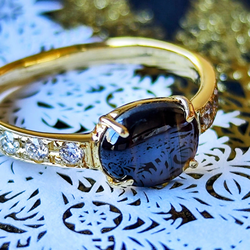 【魅惑の黒い宝石】天然ブラックスターサファイア 天然ダイヤモンド リング