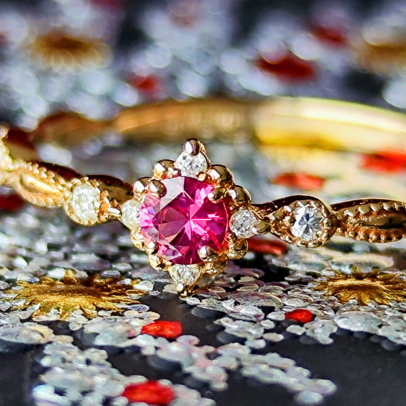 【ホットスピネル】天然ピンクスピネル 天然ダイヤモンド 18金リング