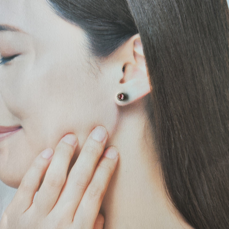 天然ロードクロサイト 天然ダイヤモンド 18金ピアス