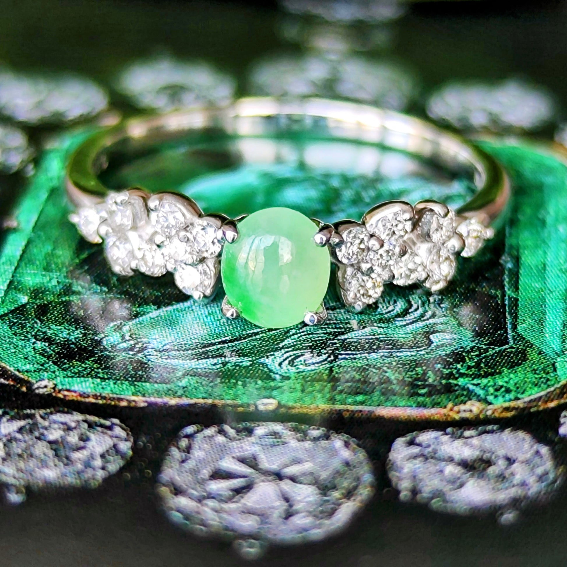 天然翡翠 天然ダイヤモンド プラチナリング