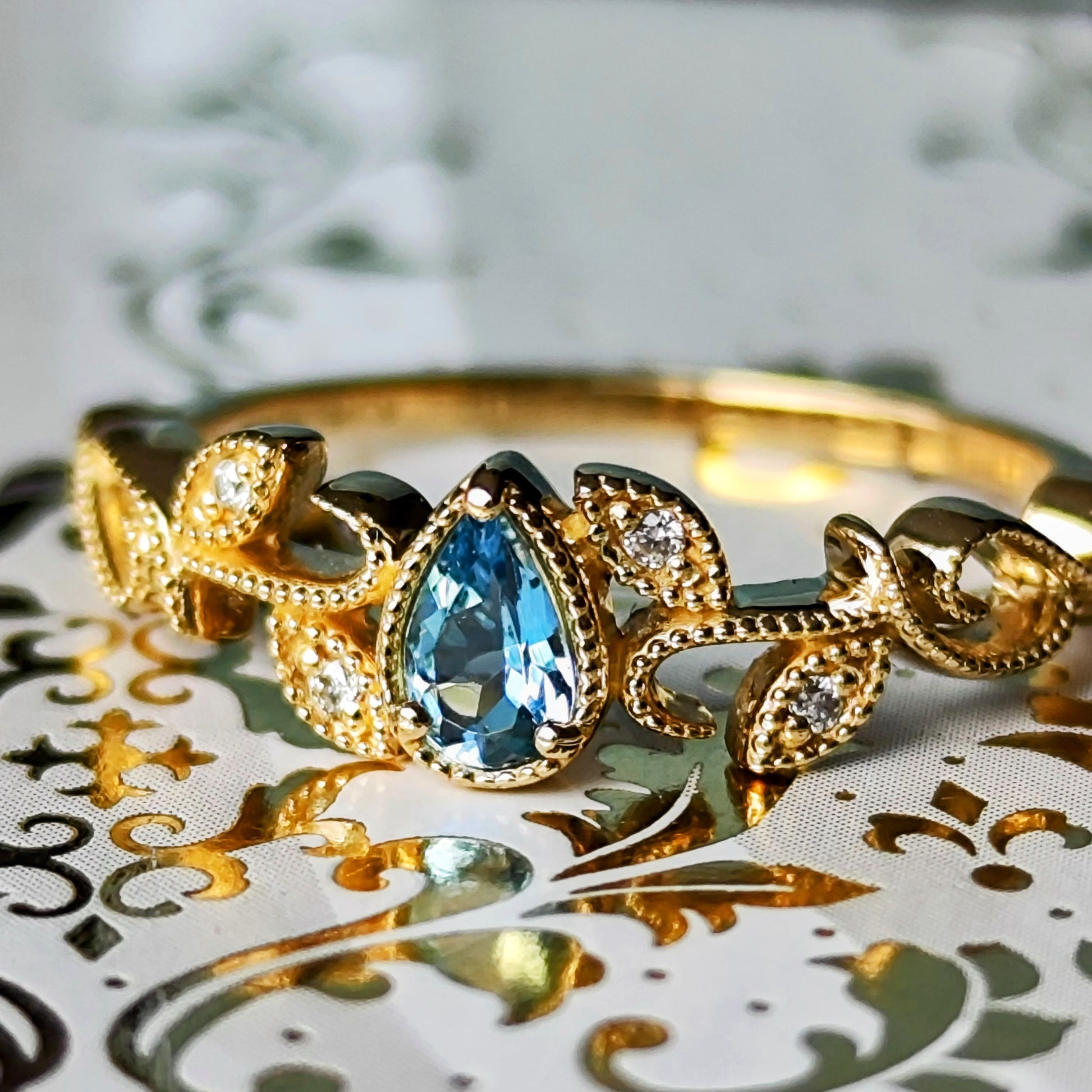 【サンタマリア】天然アクアマリン 天然ダイヤモンド 18金リング