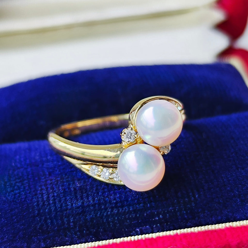 MIKIMOTO ミキモト あこや真珠 天然ダイヤモンド 18金リング