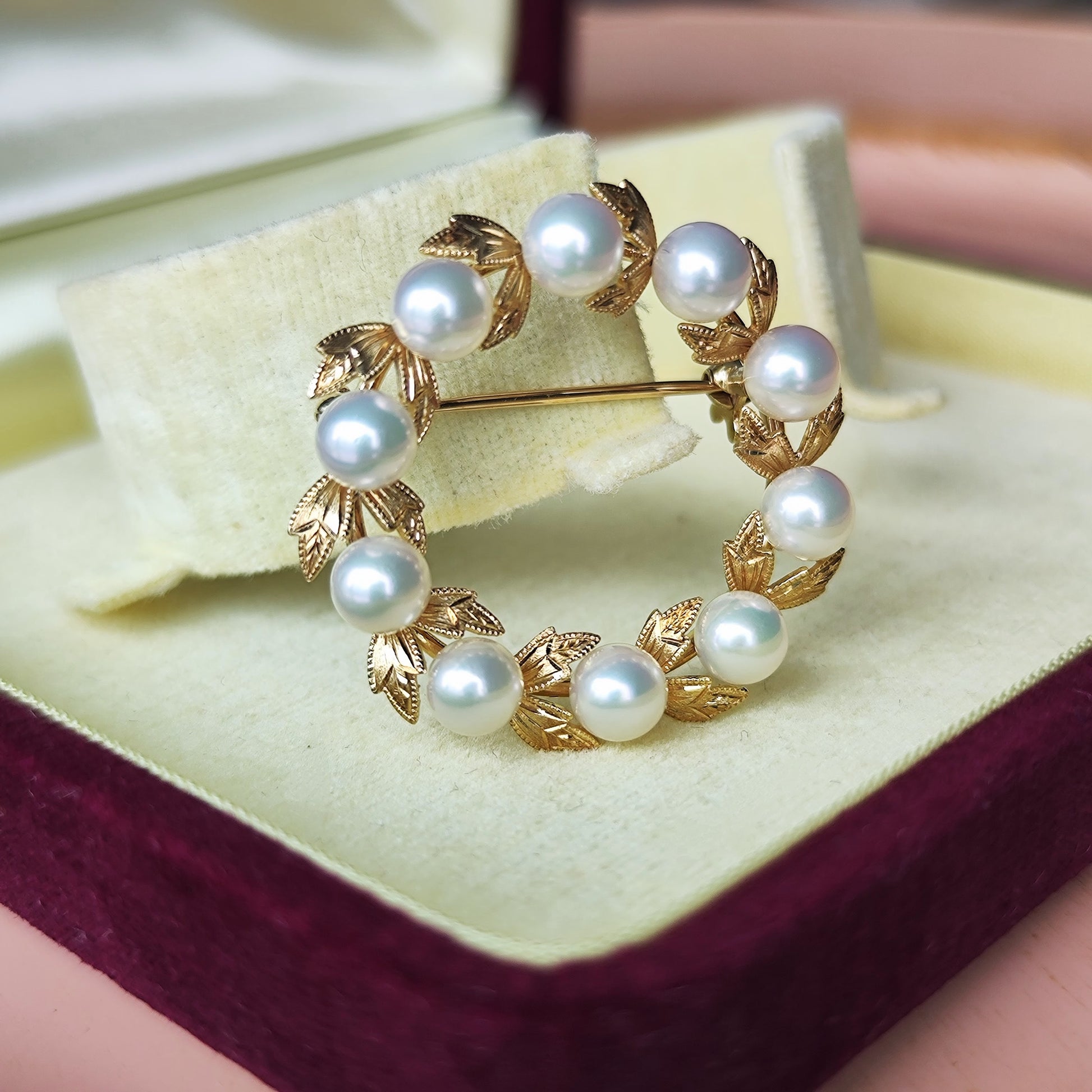 MIKIMOTO ミキモト あこや真珠 リースモチーフ ヴィンテージブローチ