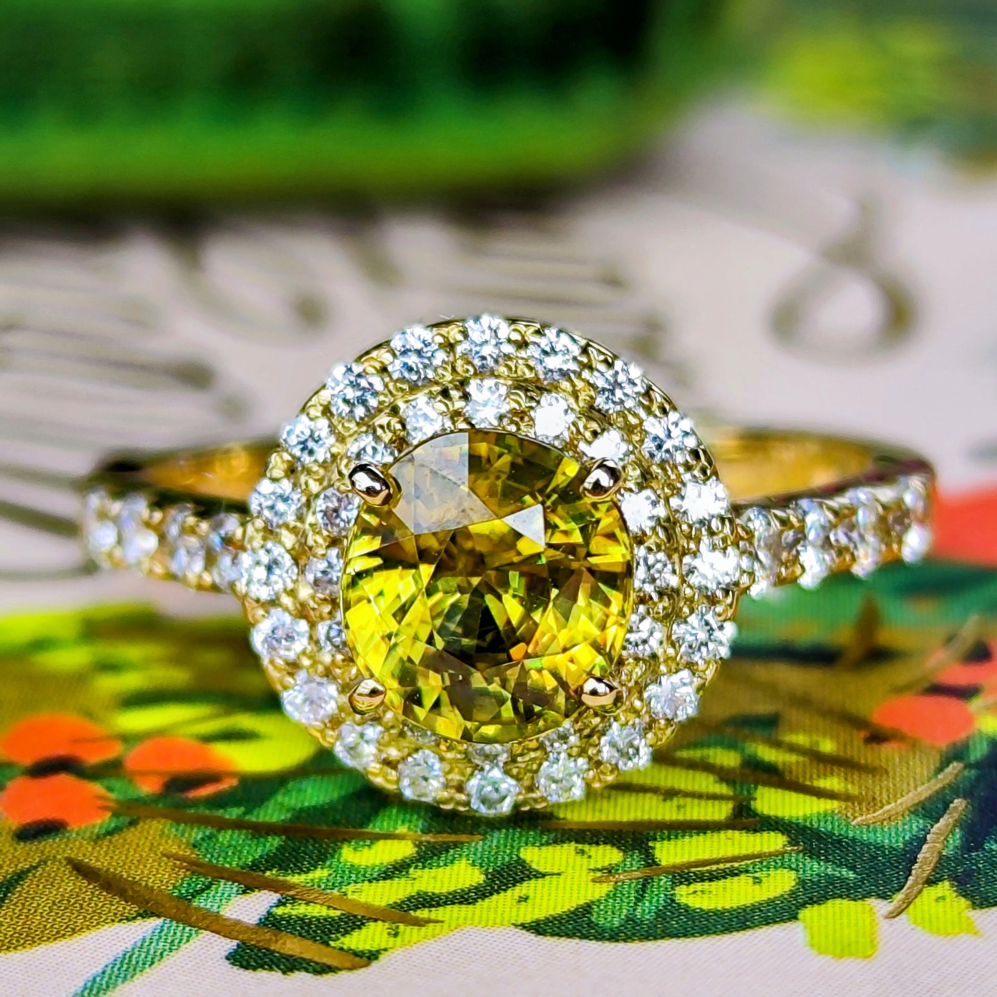 天然スフェーン 1.32ct 天然ダイヤモンド リング