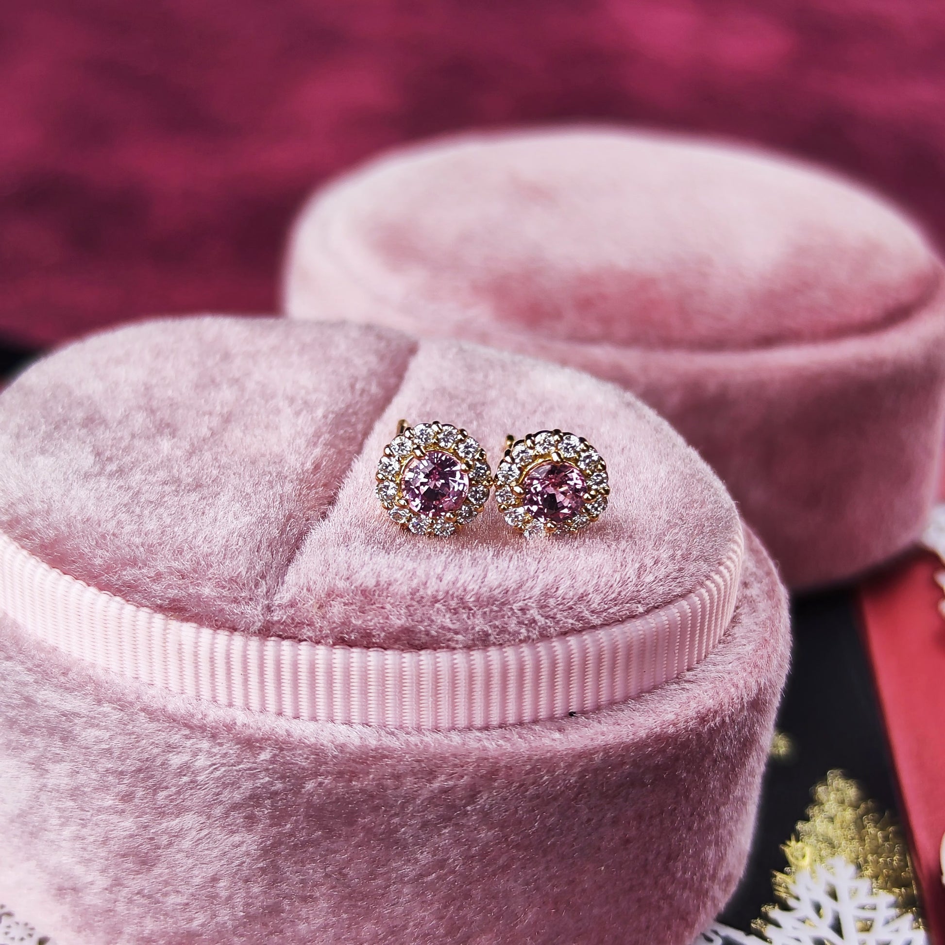 天然パパラチアサファイア 天然ダイヤモンド ピアス ラウンド