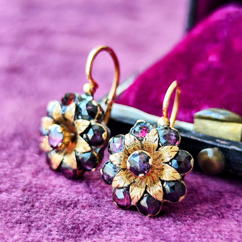 【幻の宝石】フランス アンティーク ペルピニャンガーネット ドルムーズピアス