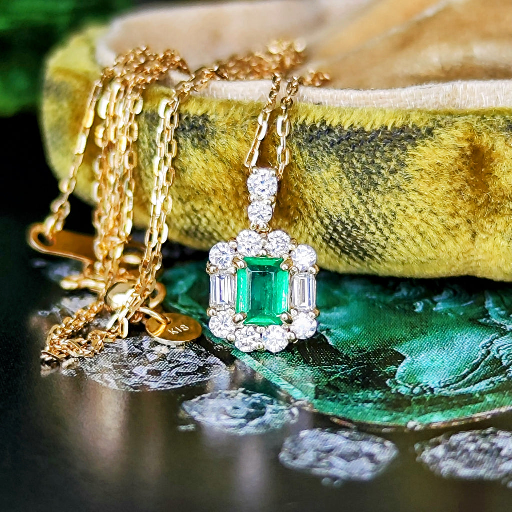 【コロンビア産】天然エメラルド 天然ダイヤモンド 18金ネックレス②