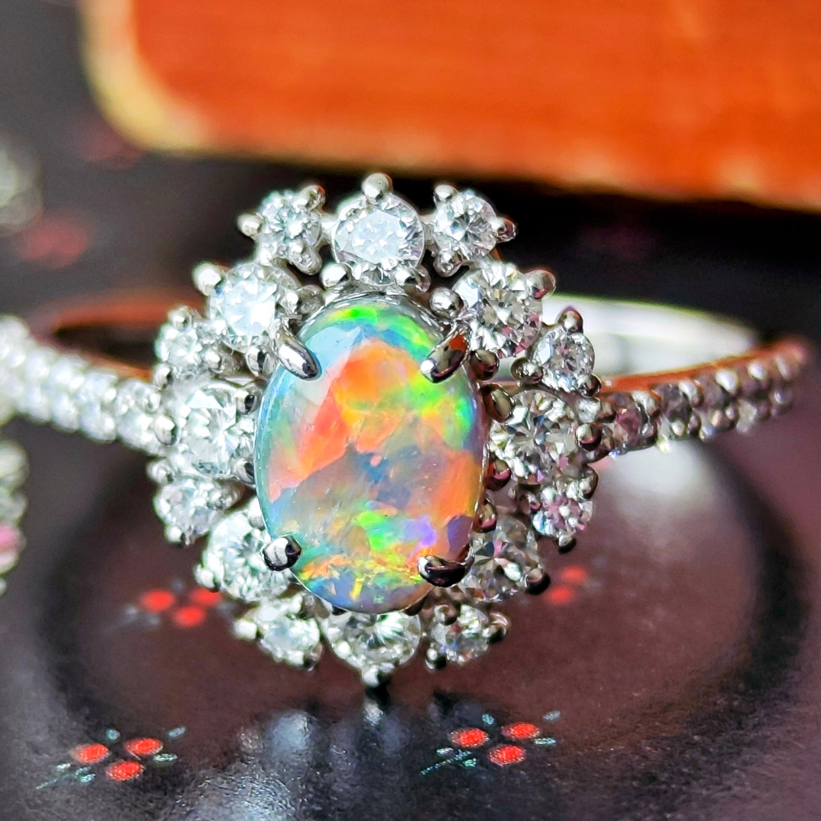 天然ブラックオパール オーストラリア産 天然ダイヤモンド リング