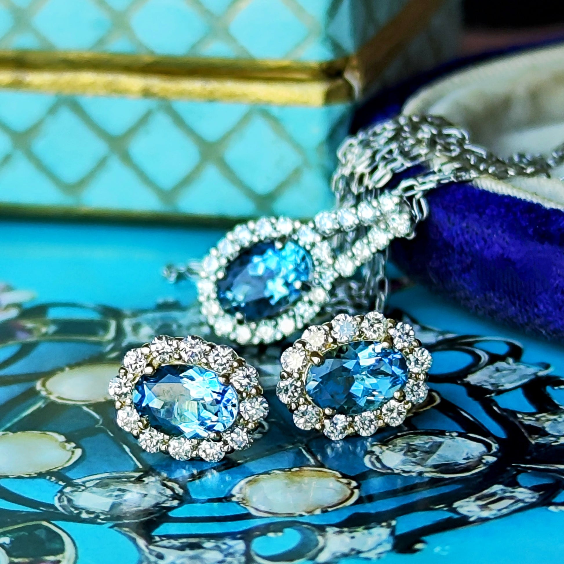 【サンタマリア】天然アクアマリン 天然ダイヤモンド 18金ピアス