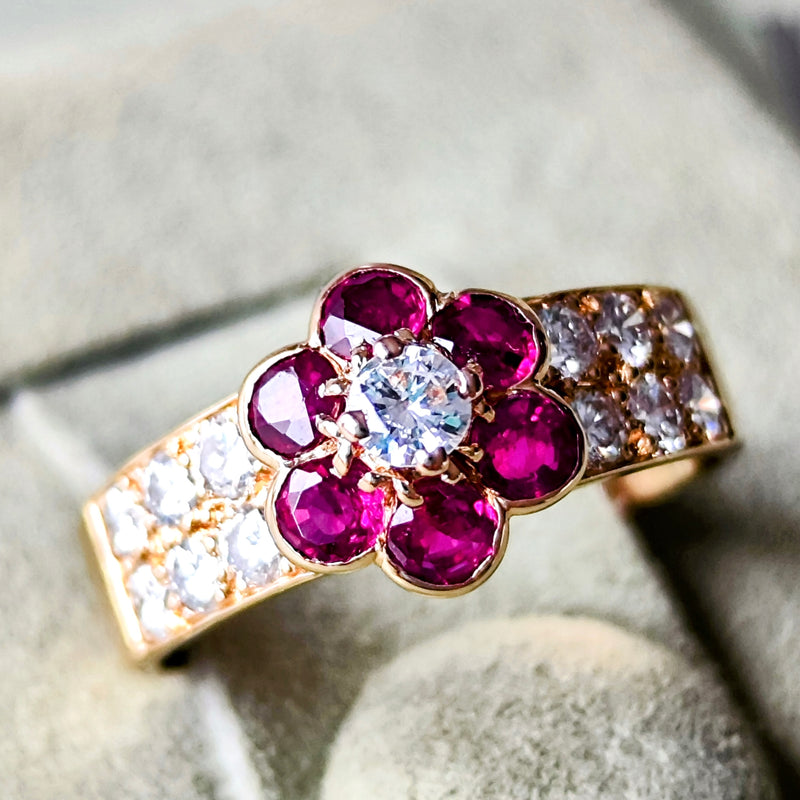 【Vintage Van Cleef & Arpels】ヴァンクリーフ&アーペル マデール ルビー ダイヤモンド フラワーリング