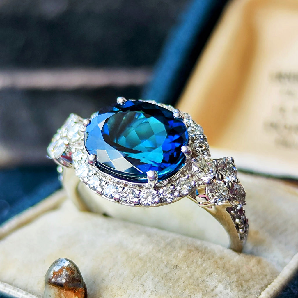 【大粒 3.35ct】天然インディゴライトトルマリン 天然ダイヤモンド 18金WG