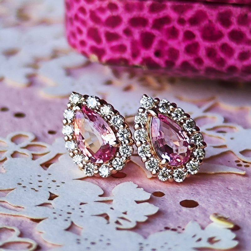 天然パパラチアサファイア 天然ダイヤモンド ピアス