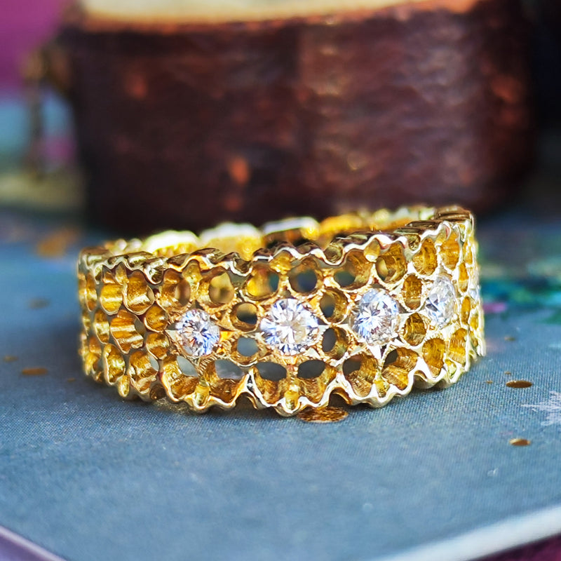 天然ダイヤモンド 透かし模様 18金リング